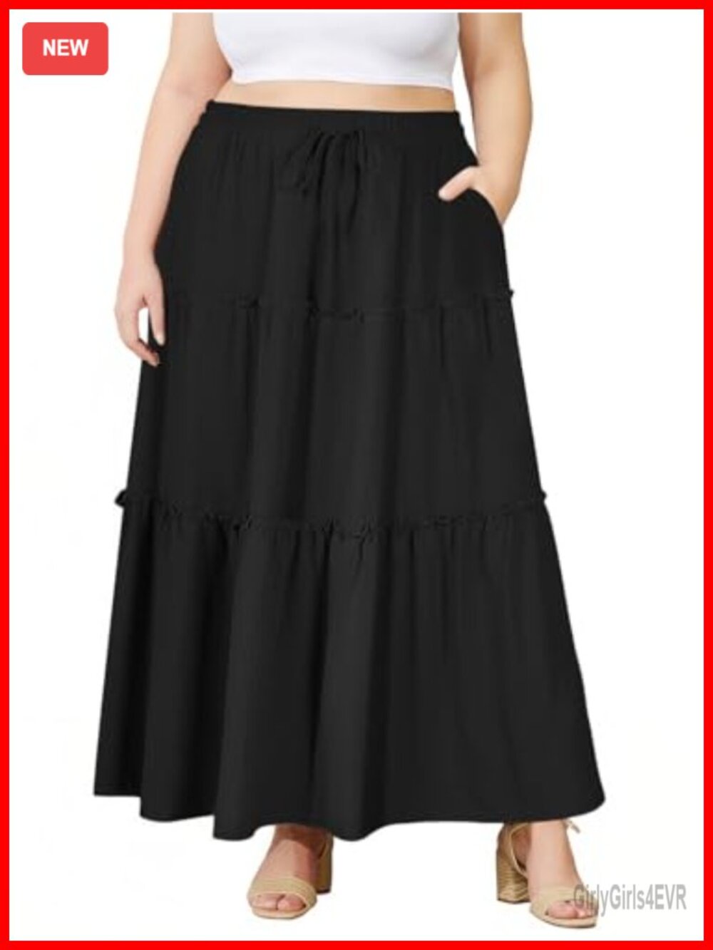 Plus Size Tiered Maxi Skirt with Pockets Boho Flowy A-Line Long Summer Beach